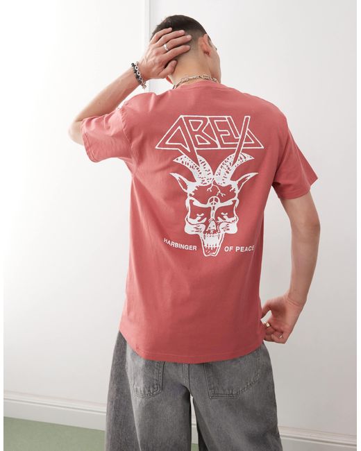 T- shirt avec logo et imprimé harbinger of peace au dos - minéral Obey pour homme en coloris Red