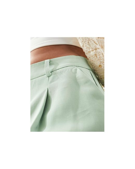 Mango Green Linen Pintuck Shorts