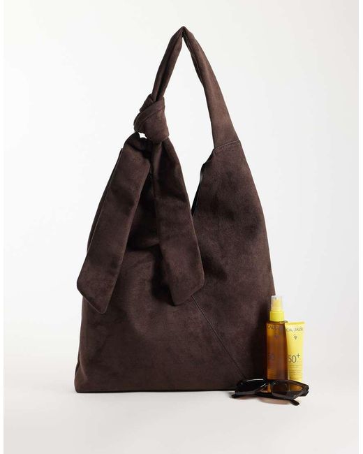ASOS Black Faux Suede Cross Over Seam Tote Bag With Metal Ring Hardware