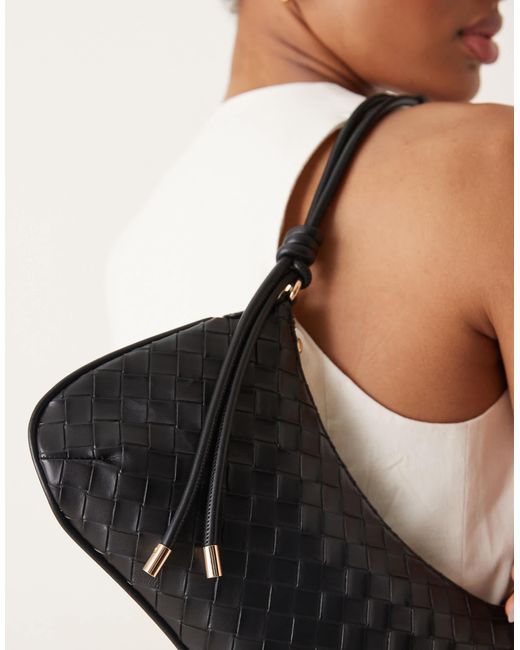ASOS Black Woven Shoulder Bag With Knot Detail Skinny Strap