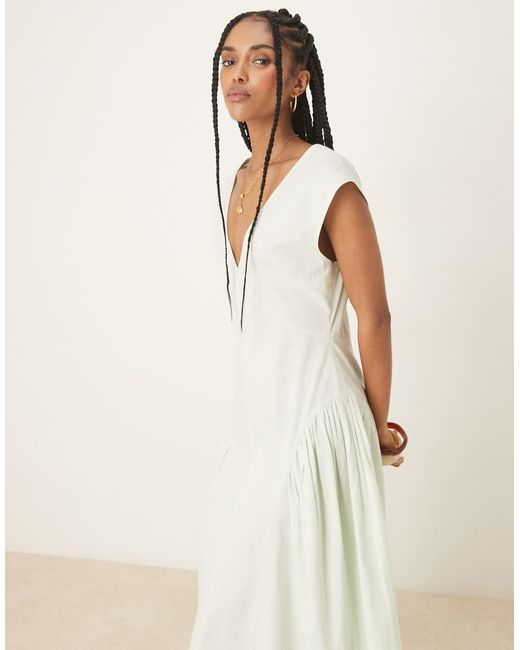 ASOS Green Clean V Neck Midi Dress With Pleated Godet Hem