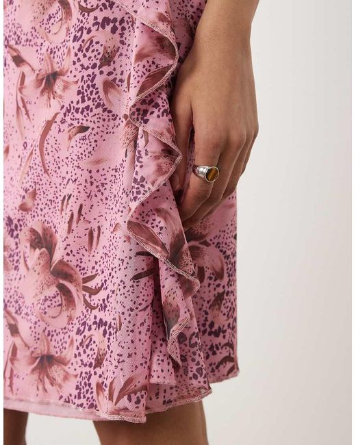 Motel Pink Asiki Animal Print Midi Skirt