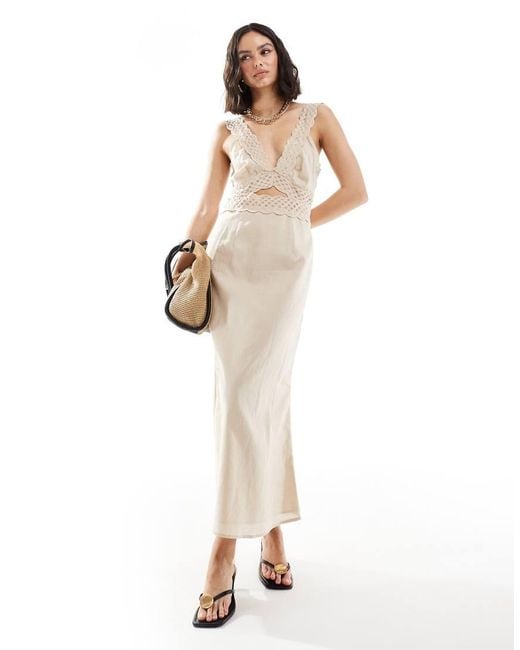 Never Fully Dressed White Mimi Cut-Out Linen Lace Midaxi Dress