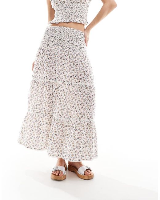 Wednesday's Girl White Chintzy Floral Tiered Midaxi Skirt
