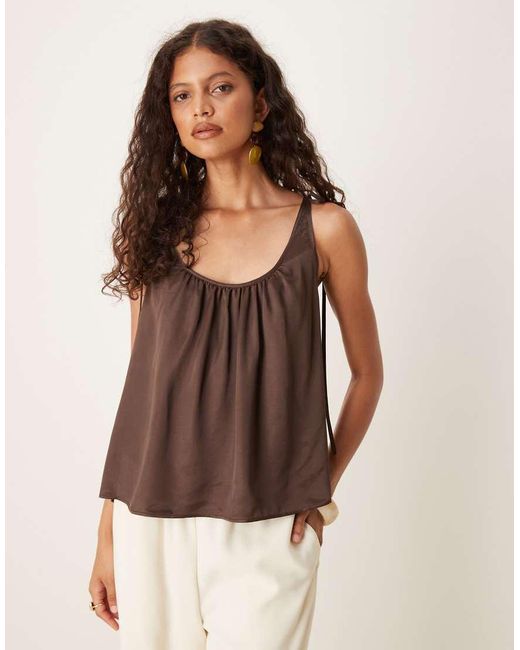 ASOS Brown Satin Tie Shoulder Cami Top