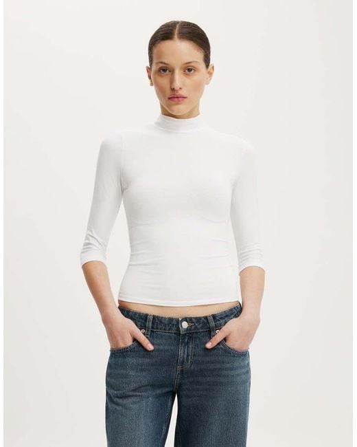 Cotton On Blue 90S Mock Neck 3/4 Sleeve