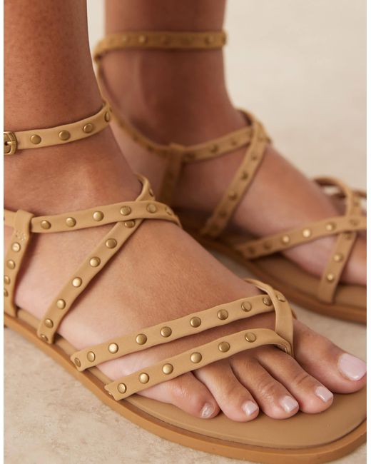 Asos Design Wide Fit Brown Fierce Strappy Studded Sandal