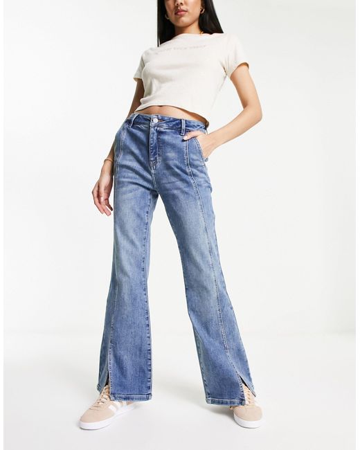 Urban Revivo Seam Detail Split Front Flared Jeans in Blue | Lyst Canada