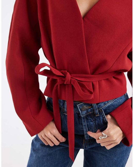 ASOS Red Cropped Rounded Shoulder Blazer