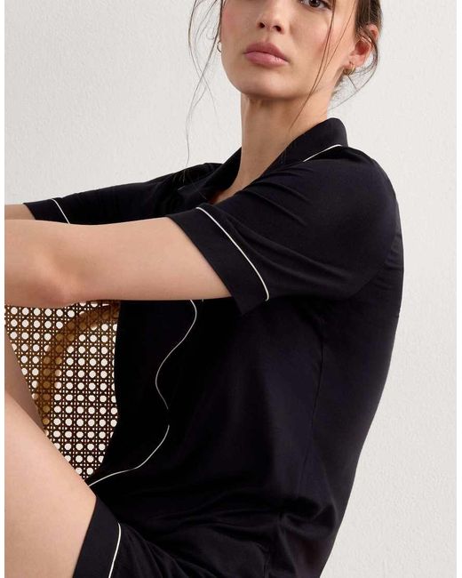 Intimissimi Blue Short-Sleeved Button-Down Modal Top