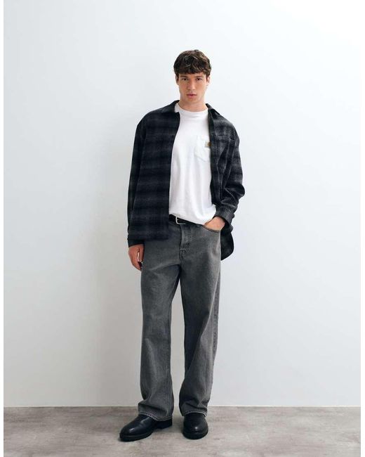 ASOS Gray Oversized Check Flannel Shirt for men