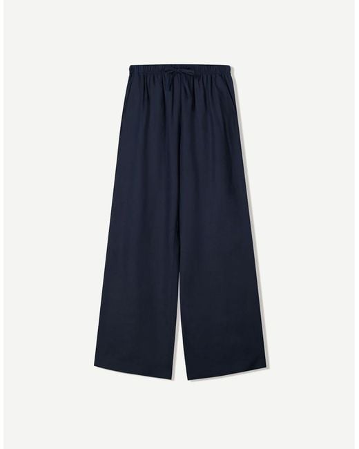 Bershka Blue Linen Rich Trousers With An Elasticated Waistband