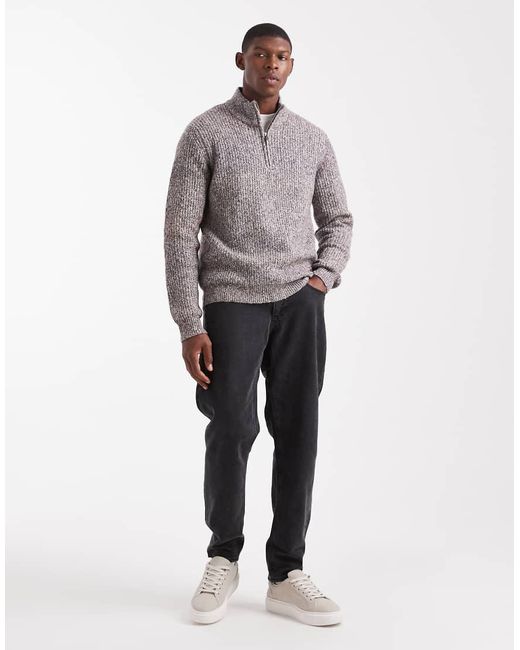 Threadbare Gray 1/4 Zip Knit Sweater for men