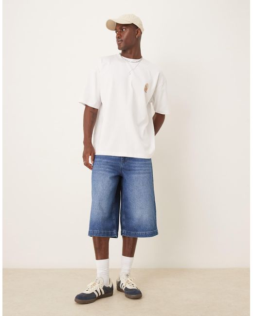 ASOS Blue Longer Length Denim Jort for men