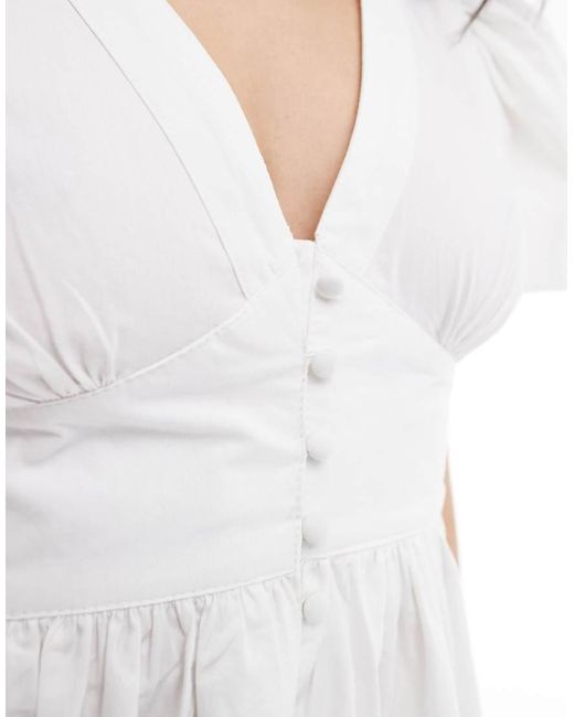 Vestito Midi Con Maniche A Sbuffo E Bottoni di South Beach in White