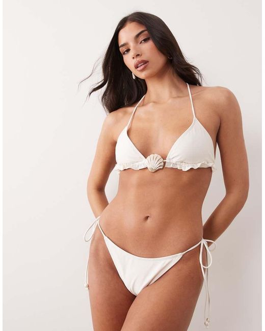 South Beach Natural Triangle Bikini Top With Shell Detail