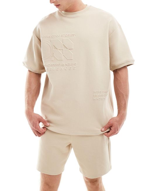 T-shirt d'ensemble avec inscription en relief - beige Pull&Bear pour homme en coloris Natural