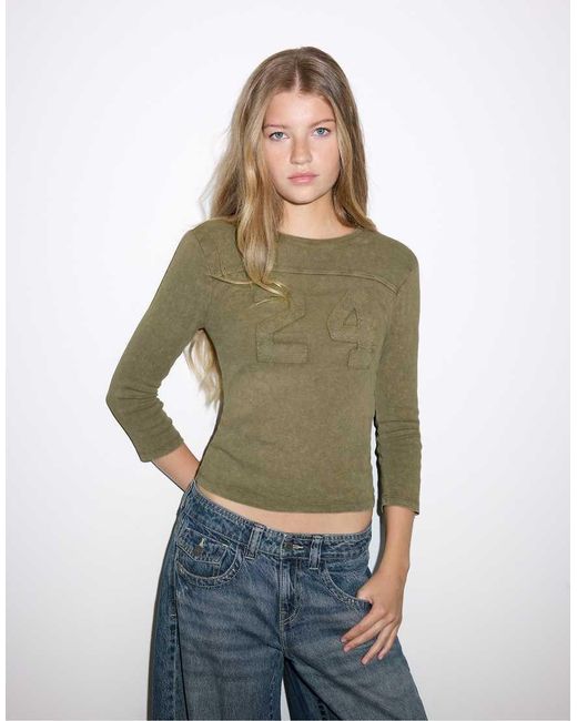 Stradivarius Blue Placement Embroidery T-shirt