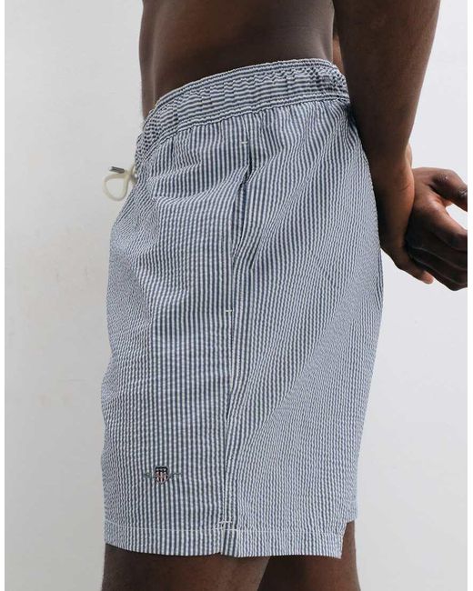 Gant Brown Striped Seersucker Swim Shorts for men