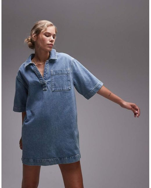 TOPSHOP Blue Denim Pull On Dress
