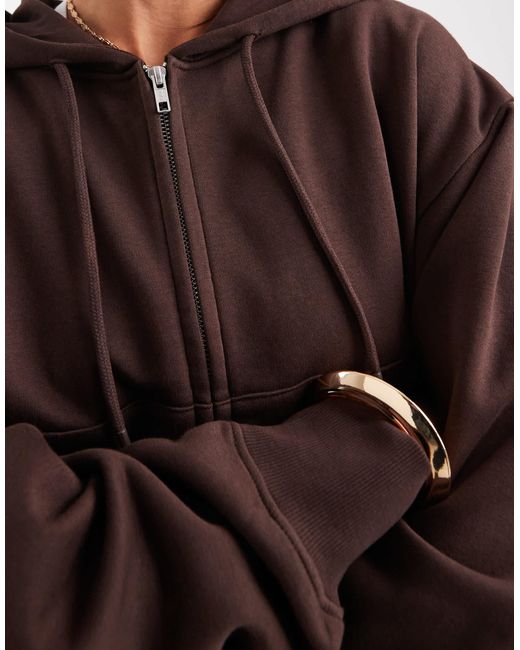 ASOS Brown Cropped Zip Up Brushback Hoodie