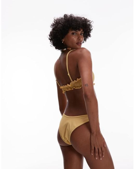 TOPSHOP Brown Miami Frill High Leg Brief Bikini Bottoms