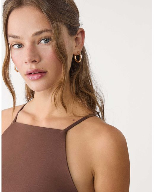 Stradivarius Brown – neckholder-midikleid