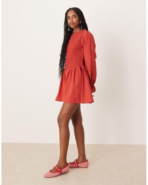 ASOS Red Linen Blend Shir Mini Dress