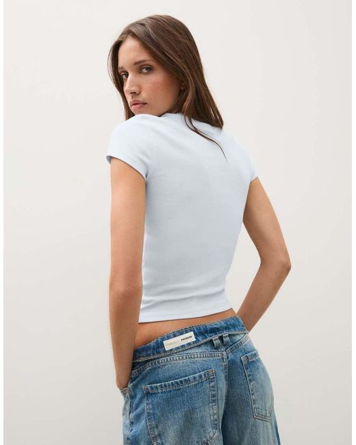 Bershka White Short Sleeve Round Neck T-Shirt
