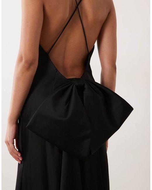 ASOS Black Asos Design Petite Satin Cami Maxi Dress With Bow Back