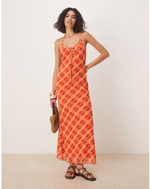 ASOS Orange Mesh Halter Neck Midi Dress