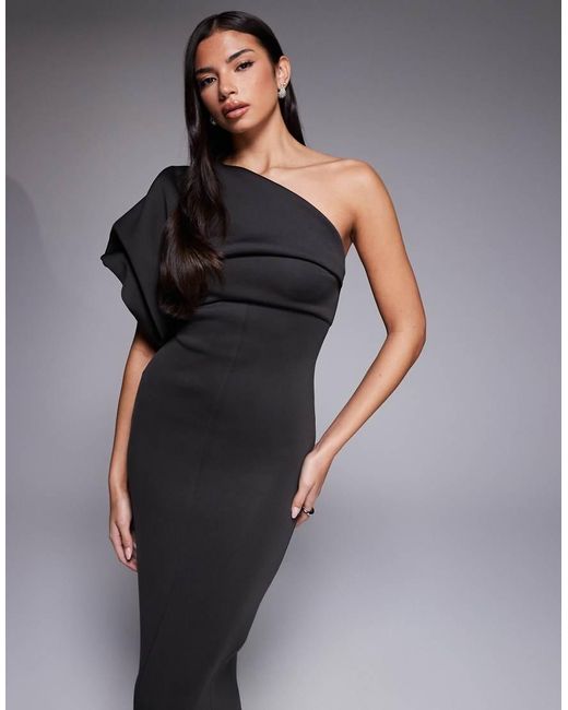ASOS Black Scrunch One Shoulder Maxi Dress