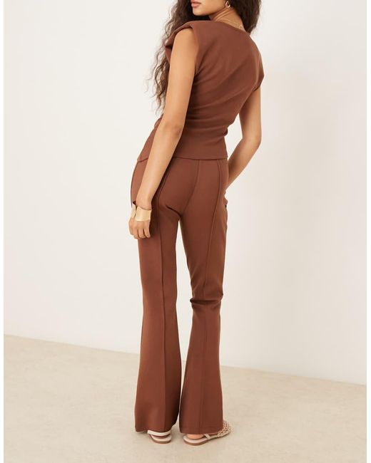 ASOS Natural Mid Rise Skinny Flare Interlock Trouser Co Ord