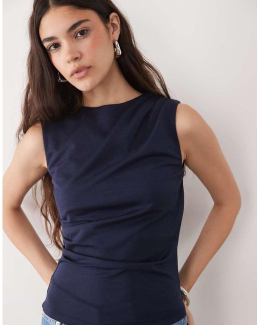 Threadbare Blue Sleeveless Draped Singlet