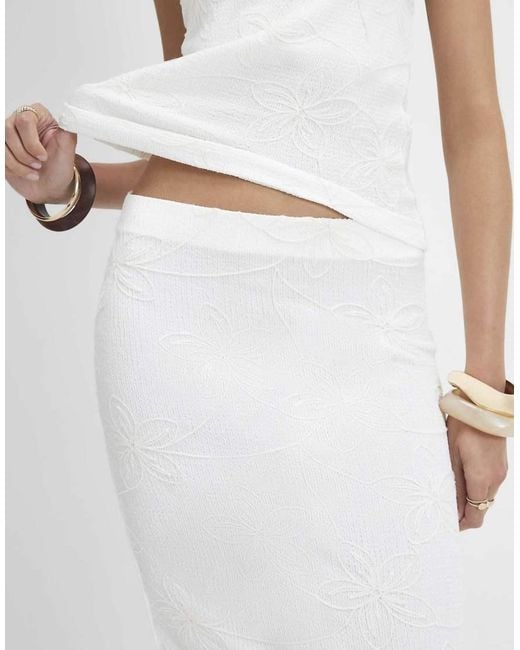 River Island White Embroidered Floral Maxi Skirt
