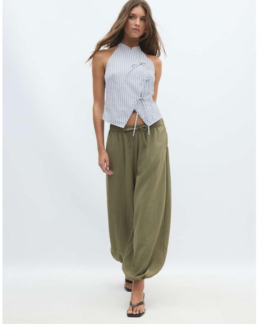 Stradivarius Gray Semi-Wrinkled Knot Qipao Halter Top