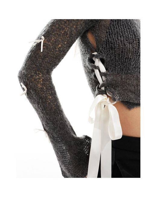 Miss Selfridge Black Sheer Knit Contrast Bow Detail Jumper