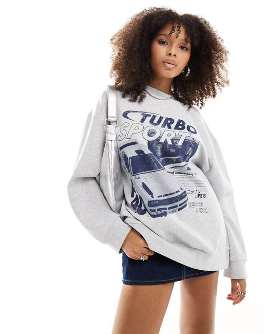ASOS White Oversized Sweat With Turbo Car Graphic