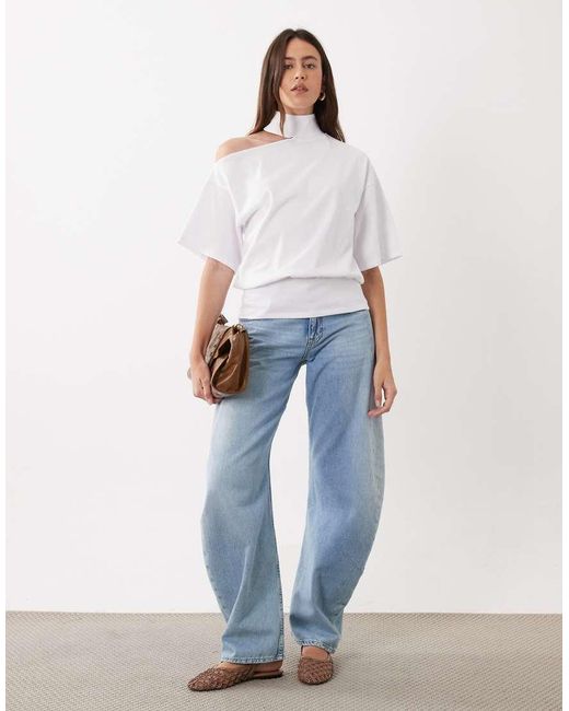 ASOS White Funnel Neck Cut Out Shoulder Top