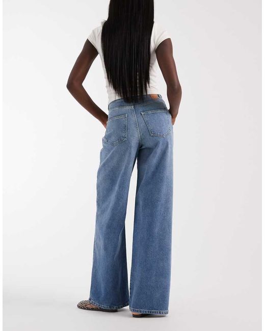 Pieces Blue Selma High Waisted Wide Leg Jeans