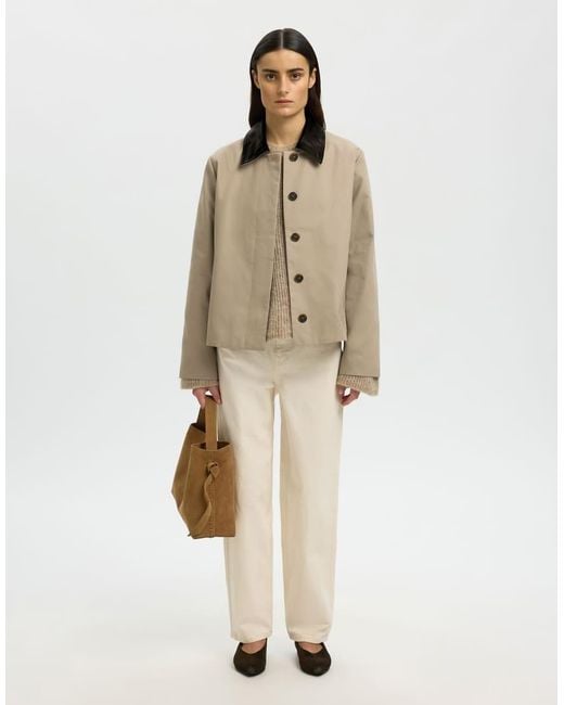 SELECTED Natural Short Jacket With Contrast Collar