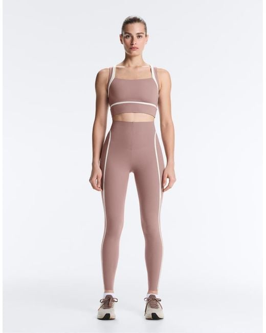 Oysho White High-Rise Compressive Core-Control Ankle-Length Leggings With Contrast Details