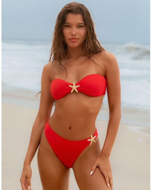 Moda Minx Red X Agnes Pimentel Brazilian Bikini Bottom With Starfish Detail