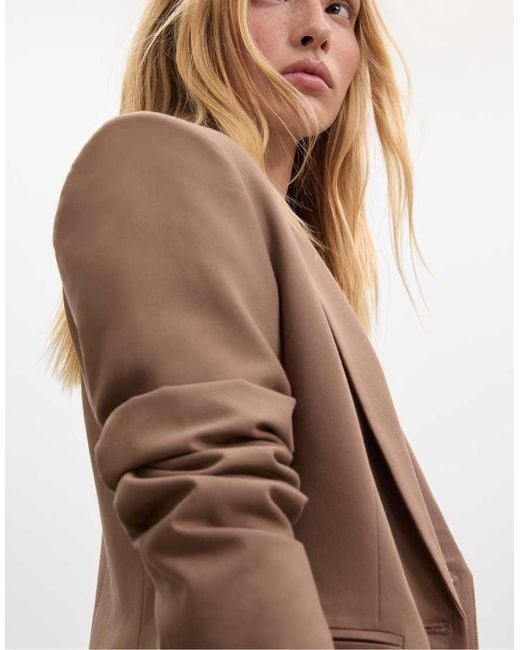 Blazer Doppiopetto Slim Color Cammello di Stradivarius in Natural