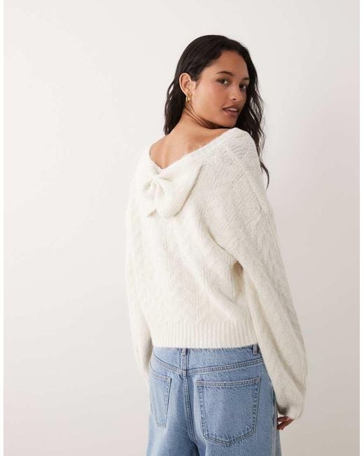 Miss Selfridge Natural Cable Knit Jumper With Bow Detail