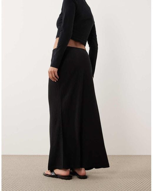 New Look Black Linen Blend Bias Midi Skirt