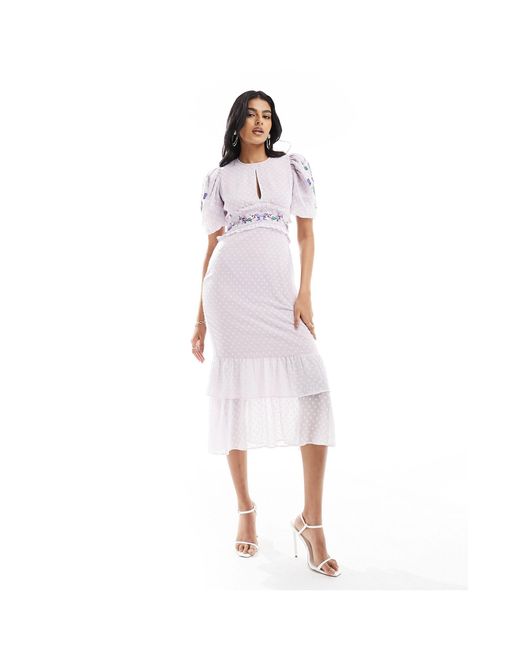 Hope & Ivy White Short Sleeve Spotted Midaxi Dress