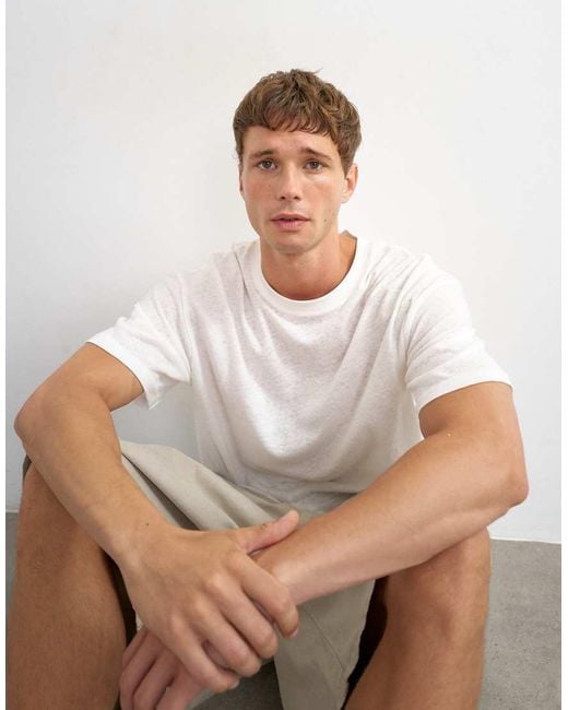 Topman White Relaxed Fit Linen Mix T-shirt for men