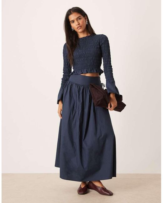 Glamorous Blue Long Sleeve Shirred Top