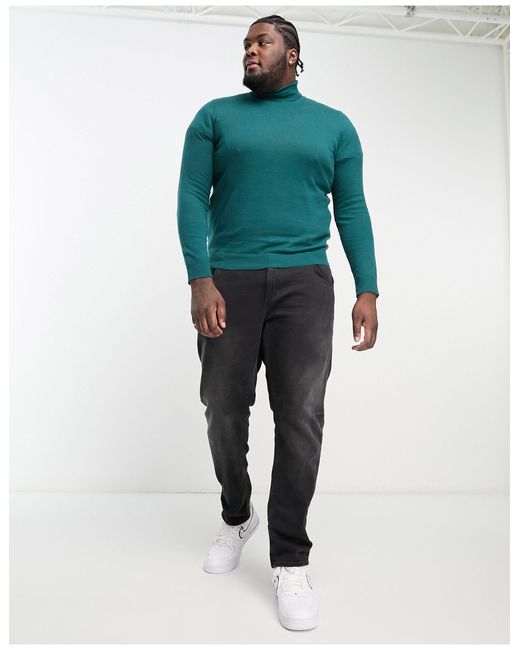 Threadbare Plus Cotton Roll Neck Jumper in Green for Men | Lyst